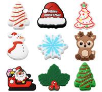 SUNNYCLUE 18 pièce 9 styles de Perles de Silicone de Noël en Vrac Perles Focales de Vacances en Caoutchouc Souple Rouge Vert Personnage D'Hiver Bonhomme de Neige de Noël Flocon de Neige Arbre Stylo Pe