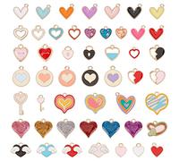 SUNNYCLUE 1boîte 100Pièces Saint Valentin Coloré Coeur Charmes Coeur Clé Charme Romantique Doux Amour Charme pour la Fabrication de Bijoux Breloques Collier à Faire Soi-Même Cheville Bracelets Femmes