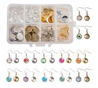 SUNNYCLUE 1boîte 120pièces 20Paires 12mm de Boucles d'oreilles cabochon Faisant kit 40pcs réglages de Lunette avec cabochons de Verre 40pcs,Crochets de Boucle d'oreille,4 Couleur
