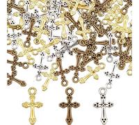 SUNNYCLUE 1Boîte 120pièces 3 styles Alliage Croix Breloques en Vrac Or Croix Breloque Argent Chapelets Tibétains Vacances Petit Centre Croix Breloque Pendante pour la Fabrication de Bijoux Breloques C