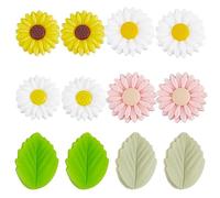 SUNNYCLUE 1boîte 12pcs Perles de Silicone Fleur en Vrac 20mm Perles Focales en Silicone Rose Fleurs de Marguerite Double Face Perles de Feuille Verte Grandes Perles en Caoutchouc Grosses Perles