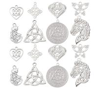SUNNYCLUE 1boîte 16Pcs 8 Style Celtics Noeud Charmes Celtics Trinity Noeud Charme Acier Inoxydable Charme Amour Irlandais Traditionnel Triquetra Coeur Charme pour la Fabrication de Bijoux Charmes DIY