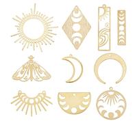 SUNNYCLUE 1boîte 20Pièces Breloques de Lune Phase de Lune Breloque Soleil en Laiton Croissant Papillon Breloque Rectangle Double Face Plat Rond Creux Breloques pour la Fabrication de Bijoux Collier à