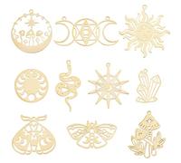 SUNNYCLUE 1boîte 20Pièces en Acier Inoxydable Breloques Style Tarot Breloques Soleil Triple Déesse Lune Champignon Phase de Lune Cadre en Résine Creuse Cristal Pierre Papillon pour