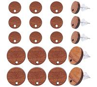 SUNNYCLUE 1boîte 40pièces en Bois Clous d'oreilles Tiges de Boucle d'oreille avec Trou Blanc de Boucle en Bois 304 Broches Acier Inoxydable Naturel Plat Rond Clous pour la Fabri