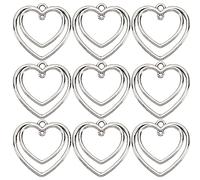SUNNYCLUE 1Boîte 50Pièces Breloques Connecteur Coeur Breloques Double Coeur Lunette Ouverte Amour Fleur Pressée Cadre Vierge Connecteurs Creux pour Fabrication de Bijoux Br