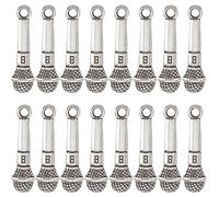 SUNNYCLUE 1Boîte 60Pcs Microphones Charmes en Vrac Musique Charme Style Tibétain Antique Argent Chanteur Mini Karaoké Charmes Petite Miniature Réaliste Alliage Charmes pour la Fabrication de Bijoux Co
