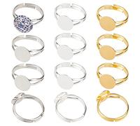 SUNNYCLUE 1Boîte 60pièces 3Couleurs Bague Vierge 18mm Base de Bague Réglable Blanc avec Base Plate de 10mm Base de Cabochon Rond Anneau Tampon Anneaux Vierges Plateaux Résultats