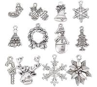 SUNNYCLUE 1boîte 72 Pcs 12 Style Charme de Noël Charme de Vacances en Vrac Tibétain Alliage D'Argent Bonbons Flocon de Neige Bonhomme de Neige Noël Arbre de Noël Charmes pour la Fabrication de Bijoux