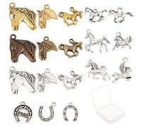 SUNNYCLUE 1Boîte 72pièces 18Styles Breloques de Cheval en Vrac Tibétain Alliage Cheval Fers à Cheval Breloque Vintage Pendentifs Animaux Breloques Tête de Cheval pour la Fabrication