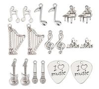 SUNNYCLUE 1Boîte 72Pièces Breloques Pendentifs en Alliage de Style Tibétain Forme de Instruments de Musique Cassette Charme Microphones J'Aime la Musique Charme en Alliage D'Argent Antique