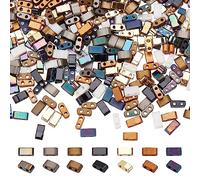 SUNNYCLUE 1Boîte 800Pcs 8 Style 1/4 Tila Perle Demi Coupe 2 Trous Perles de Rocaille en Verre Rectangle Mini Perle Dos Plat Japonais Perles de Verre pour la Fabrication de Bijoux Bracelet Collier Bo