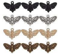 SUNNYCLUE 1Boîte 80pièces Breloques de Papillon de Nuit Style Gothique Petit Breloques de Crâne de Mite en Vrac Noir Tête de Squelette Mite Insecte Kit de Breloques Halloween Papillon Breloques pour l