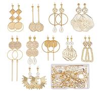 SUNNYCLUE 1boîte Bricolage 10 paires de Breloques Rondes Plates Géométrie Boucle D'Oreille Faisant le Kit de Démarrage Estampage Flans Rond Lien Breloque Cercle Liens Breloque en Acier Inoxydable Perl