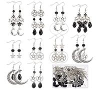 SUNNYCLUE 1boîte DIY 10 Paires Breloques Lune Breloques Étoiles Style Gothique Boucles D'Oreilles Fabrication Kit de Démarrage Lustre Charme Perles Noires à Facettes Croissant Charmes pour Kits de Fab