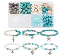 SUNNYCLUE 1boîte DIY 6Pcs Tortue Perles Perles Bracelets Kit de Fabrication Tortue Charmes Été Hawaii Océan Étoile de Mer Hippocampe Charme Coquillage Charmes pour Bijoux Kit de Fabrication Adulte Fem