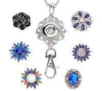 SUNNYCLUE 1Boîte ID Badge Lanyard Snap Button Longes Fleur Strass Lanyard Collier Porte-Badges Kit Longes Interchangeables Chaîne en Acier Inoxydable Mignon Bureau Porte-Badge Breakaway pour Femme