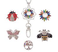 SUNNYCLUE 1boîte ID Badge Longe Mignon Porte-Badges Femmes Bureau Strass Longes Papillon Arbre de Vie Boutons Pression Charme Breakaway Longes Chaîne Collier pour ID Porte-Badge Clés Enseignant Infirm