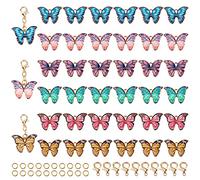 SUNNYCLUE 1box 36pcs 6Couleurs Papillon Marqueurs de Point de Crochet, Émail Charmes Alliage Charmes avec Fermoirs à Griffes de Homard et Anneaux de Saut pour Bricolage Faire Collier Boucles d'oreille