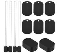SUNNYCLUE 1box 40pcs Plat Rond Estampage Étiquettes Médaille Chien gravée Médaille Plaque Militaire Homme Noire Personnalisé Pendentif Collier Noir 1.5x1 Blancs Breloque Bricolage 20 Ensembles Métal