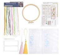 SUNNYCLUE 2 kit de Marque Pages à Broder Kits de Création de Marque Pages Marque Pages à Broder en Organza Transparent Motif Fleur Rose Orange avec Instructions Papier pour Débutants Adultes Cadeaux D