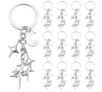 SUNNYCLUE 20 porte Clés Lune et Étoile Lot de Porte Clés Étoiles Argentés | Porte Clés Antique en Métal Représentant une Étoile Polaire à Quatre Branches et la Lune avec Anneaux Brisés Idéal Comme Cade