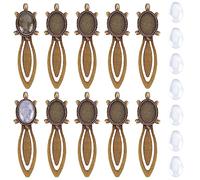SUNNYCLUE 20Pcs DIY 10 Ensembles Signets Making Kit Tortue Cabochon Lunette Blancs Style Vintage Antique Bronze Signets Plateaux Marque-Pages Clips Ovale Verre Transparent Cabochons