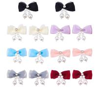 SUNNYCLUE 21 pièce de Ruban à Nœuds Nacrés Bicolores Mini Nœud Papillon avec Perles Artificielles Appliques pour Pinces à Cheveux Couture Scrapbooking Sacs de Pâtisserie Emballage Cadeau de Mariage Bo