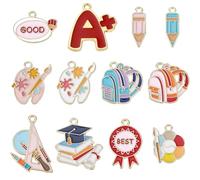 SUNNYCLUE 24 Pièces Breloques D'École en Émail - Enseignant, Étudiant, Grad Caps, Sac à Dos, Crayon pour Fabrication de Bijoux Bouc