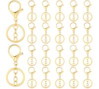 SUNNYCLUE 24 pièces fermoir mousqueton doré pour porte-clés, anneaux métalliques en alliage, mousquetons à déclenchement, porte-clés avec anneaux plats fendus pour bricolage, fabrication de bijoux, ac