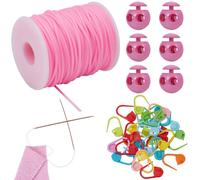 SUNNYCLUE 30 marqueur de Maille de Tricot 50 m Tube Creux en Caoutchouc 5468 bloque Cordons en Plastique Rose Crochet Marqueurs de Maille Kit de Verrouillage de Cordon pour Projets de Tricot D'Artisan