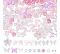 SUNNYCLUE 300 pièce 17 styles Assortis Perles en Acrylique Papillon Cœur Perle en Vrac Rose Bonbon Couleur Pastel Fleur Étoile Nœud Perles Rondes pour Bracelets Fabrication de Bijoux Colliers Accessoi
