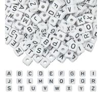SUNNYCLUE 300 pièce de 10mm de Perles de L'Alphabet en Acrylique Perles Blanches en Forme de Cube Grand Trou en Plastique AZ Perles D'Espacement Carrées en Vrac pour la Fabrication de Bijoux Bracelets