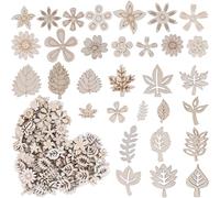 SUNNYCLUE 300 pièce de Fleurs en Bois Feuilles Motifs en Bois Mélange en Vrac Assortiment de Feuilles Creuses Inachevées Décoration Artistique Florale Scrapbooking Puces de Décoration Faites à la Main