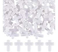 SUNNYCLUE 300 pièce de Perles Croisées Blanches en Vrac, Breloques de Pâques, Petites Croix Épaisses, Crucifix en Acrylique Opaque, Mini Entretoise, Perles Amples pour la Fabrication de Bijoux, Assort