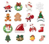 SUNNYCLUE 32pcs 16 Style Cabochons de Noël Flatback Noël Résine Embellissements Père Noël Bonhomme de Neige Jingle Bells pour Décorations de Noël Pain D'Épice Scrapbooking Bonhomme de Neige Boîte