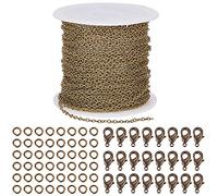 SUNNYCLUE 33 Pieds Fabrication de Bijoux Chaîne en Vrac 2mm Bronze Antique Chaîne Câble avec 30 pcs Fermoirs Homard et 100 pcs Anneaux de Saut pour Collier Boucle d'oreille Bracelet, sans