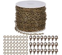 SUNNYCLUE 33 Pieds Fabrication de Bijoux Chaîne en Vrac 3mm Bronze Antique Chaîne Câble avec 30 pcs Fermoirs Homard et 100 pcs Anneaux de Saut pour Collier Boucle d'oreille Bracelet, sans Nickel