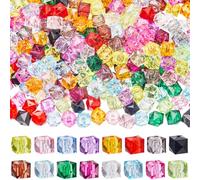 SUNNYCLUE 384 pièce de 16 Couleurs de Perles en Cristal Cubiques en Acrylique à Facettes Carrées en Vrac de 10mm Perle Transparente avec Trou Perles D'Espacement en Plastique pour Bracelets Colliers