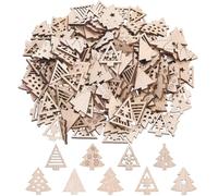SUNNYCLUE 4 Lot de 200 Formes D'Arbres de Noël en Bois Découpées Assortiment de Décorations Naturelles Non Finies pour Sapins de Noël Petites Tranches Ornements Suspendus pour Bricolage Décoration de
