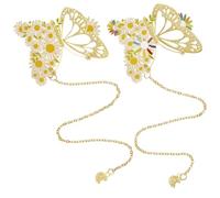 SUNNYCLUE 4 Pièces Marque-Pages Papillon en Métal Fleur Chaîne Signet en Vrac Or Laiton Printemps Papillons Marguerite Fleurs Doré Marque-Pages avec Chaîne pour Lecture Marquage Cadeaux Faits à la Mai