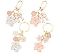 SUNNYCLUE 4 Porte Clés en Forme de Fleur Motif Floral en Émail Rose et Blanc Motif Fleur de Cerisier Lettre Q Mignon Kawaii pour Sac à Main Sac à Dos Clés de Voiture Accessoires Cadeaux pour Femmes