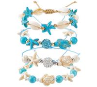 SUNNYCLUE 4 style de Bracelet de Cheville Tortue de Mer Coquillage Été Hawaïen Bohème Océan Bracelets de Cheville Perles Turquoise Synthétiques Tresse Réglable Mode Étoile de Mer Bracelets Ensemble po