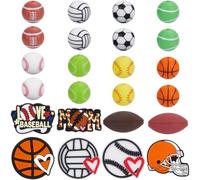 SUNNYCLUE 40 pièce 16 styles de Perles de Sport en Silicone pour Ballon de Sport Perles Focales en Vrac Football Basket Ball Volley Ball Baseball Ballons de Rugby Trophée Stylo Perle pour Porte Clés F
