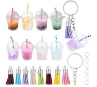 SUNNYCLUE 44 Pièces DIY 8 Ensembles de Breloques de Thé au Lait Kit de Fabrication de Porte-Clés Breloques de Thé à Bulles Porte-Clés de Thé à Bulles Breloques de Thé au Lait en Vrac Breloques de Crèm