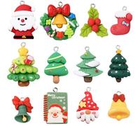 SUNNYCLUE 48 breloque de Noël en Résine 12 styles Breloques de Noël en Vrac Assortiment de Métal Fer Vacances Vert Rouge Bonhomme de Neige Arbres Chaussettes Cloches Breloques pour la Fabrication de B