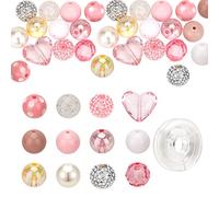 SUNNYCLUE 48 Pcs Bubblegum Perles Rose Perles 20mm Acrylique Craquelé Perle Résine Strass Perlé Imitation Perle Ronde Opaque Perles D'Espacement en Vrac pour la Fabrication de Perles Fournitures Brace