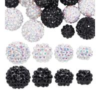 SUNNYCLUE 48 pièce de 8 Styles de Perles en Résine Strass Boule Disco en Vrac Ronde Bubblegum Pavé de Strass Complet Paillettes Cristal Entretoise Stylo Perles pour Porte Clés Bracelet Fabrication de