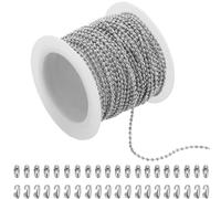 SUNNYCLUE 50 pièces 33 pieds/10 m 1.5 mm Chaîne de Perles à Billes Chaînes D'Étiquettes de Chien en Vrac en Métal Argenté Rouleau D'Extension de Traction Clé Connecteurs Assortis avec Fermoirs à Bille