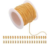 SUNNYCLUE 50 pièces 33 pieds/10 m 1.5 mm Chaînes D'Étiquette de Chien Chaîne de Perles de Boule D'Or Rouleau en Vrac Métal Laiton Doré Clé D'Extension Connecteurs Assortis avec Fermoirs à Billes Chaîn